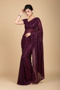 Snuggle Spot Women's Georgette Embellished Sequnece Bollywood Saree With Unstitched Blouse 5.5Mtr (Purple)