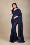 Snuggle Spot Women's Georgette Embellished Sequnece Bollywood Saree With Unstitched Blouse 5.5Mtr (Blue)