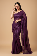 Snuggle Spot Women's Georgette Embellished Sequnece Bollywood Saree With Unstitched Blouse 5.5Mtr (Purple)