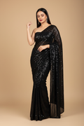 Snuggle Spot Women's Georgette Embellished Sequnece Bollywood Saree With Unstitched Blouse 5.5Mtr (Black)