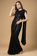 Snuggle Spot Women's Georgette Embellished Sequnece Bollywood Saree With Unstitched Blouse 5.5Mtr (Black)