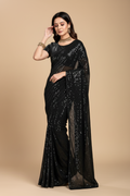 Snuggle Spot Women's Georgette Embellished Sequnece Bollywood Saree With Unstitched Blouse 5.5Mtr (Black)