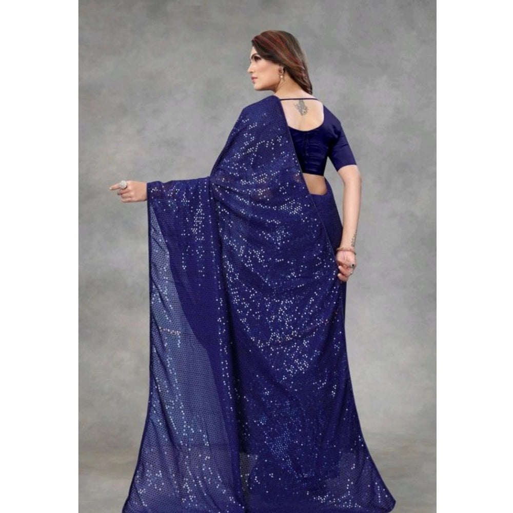 Snuggle Spot Women's Georgette Embellished Sequnece Bollywood Saree With Unstitched Blouse 5.5Mtr (Blue)