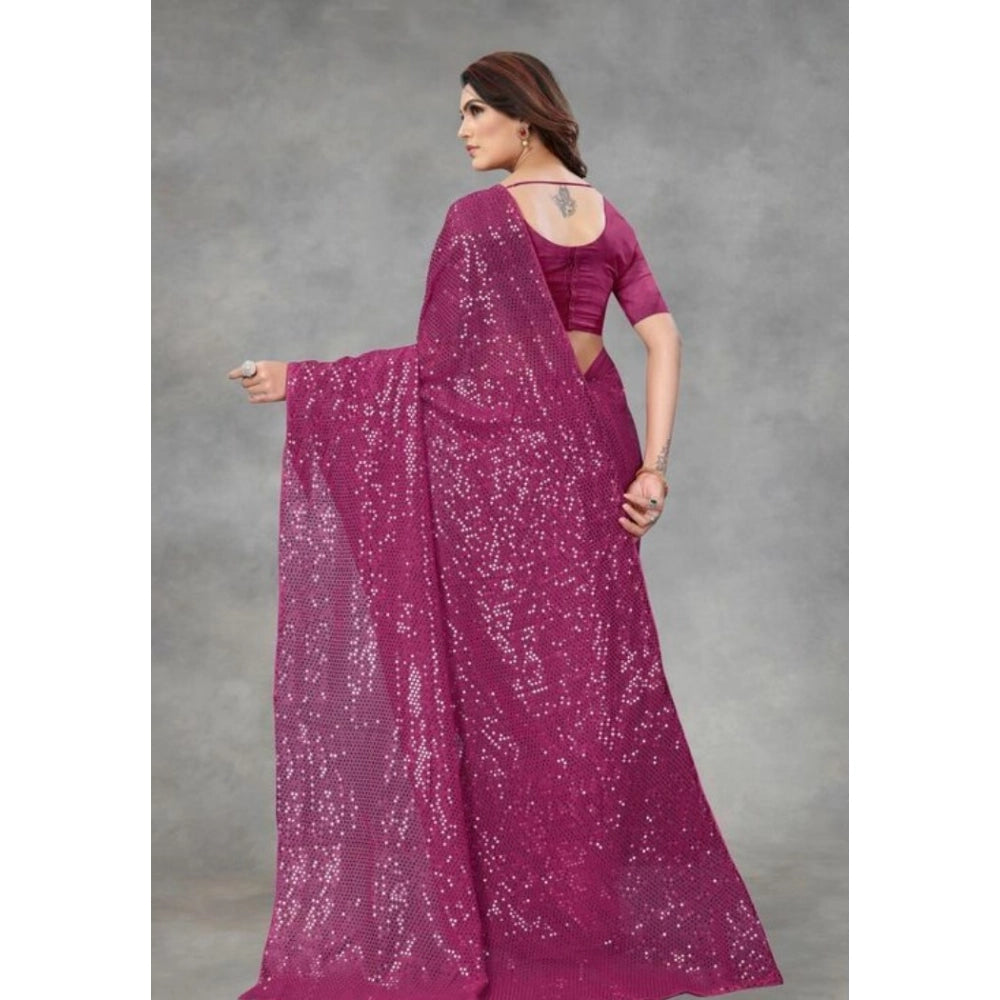 Snuggle Spot Women's Georgette Embellished Sequnece Bollywood Saree With Unstitched Blouse 5.5Mtr (Purple)