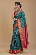 Snuggle Spot Women's Silk Printed Saree With Unstitched Blouse 5.5Mtr (Teal Blue)