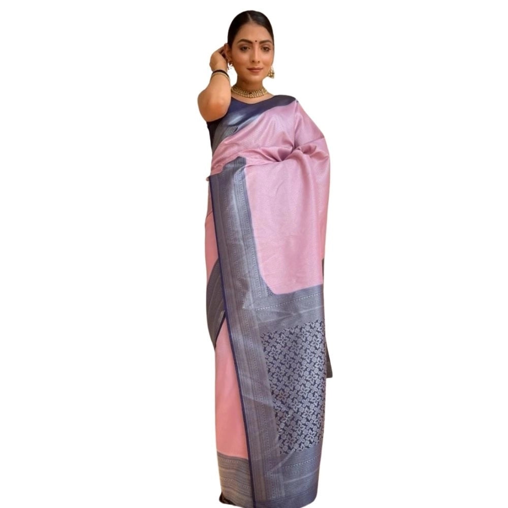 Snuggle Spot Women's Silk Printed Saree With Unstitched Blouse 5.5Mtr (Pink)