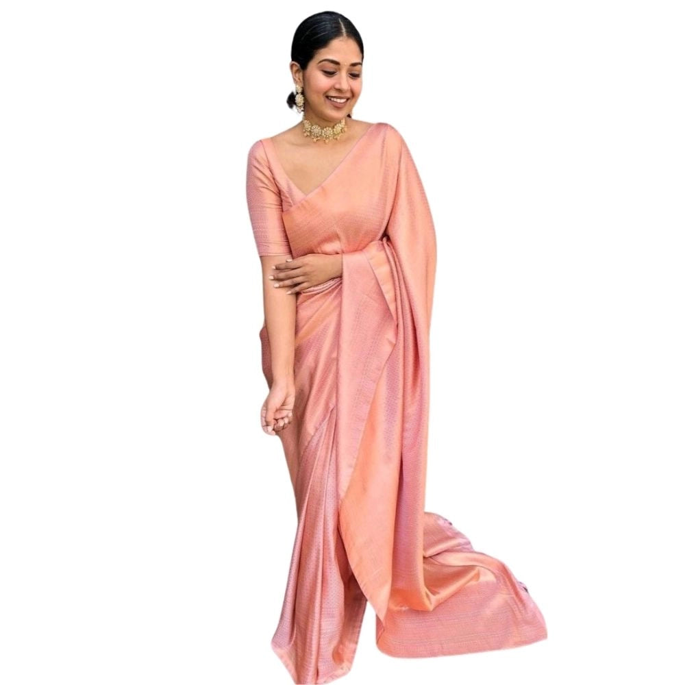 Snuggle Spot Women's Silk Printed Saree With Unstitched Blouse 5.5Mtr (Peach)