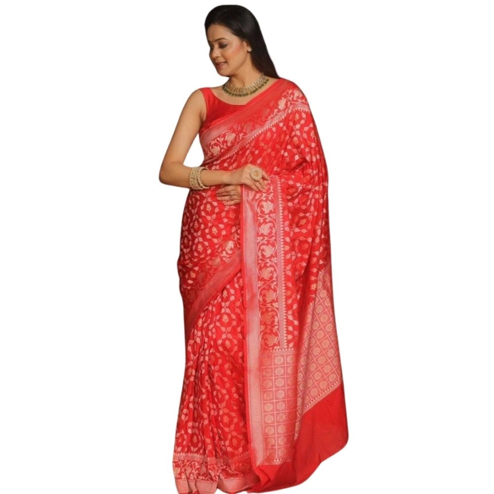 Snuggle Spot Women's Silk Printed Saree With Unstitched Blouse 5.5Mtr (Orange)