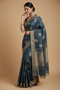 Snuggle Spot Women's Silk Printed Saree With Unstitched Blouse 5.5Mtr (Black)
