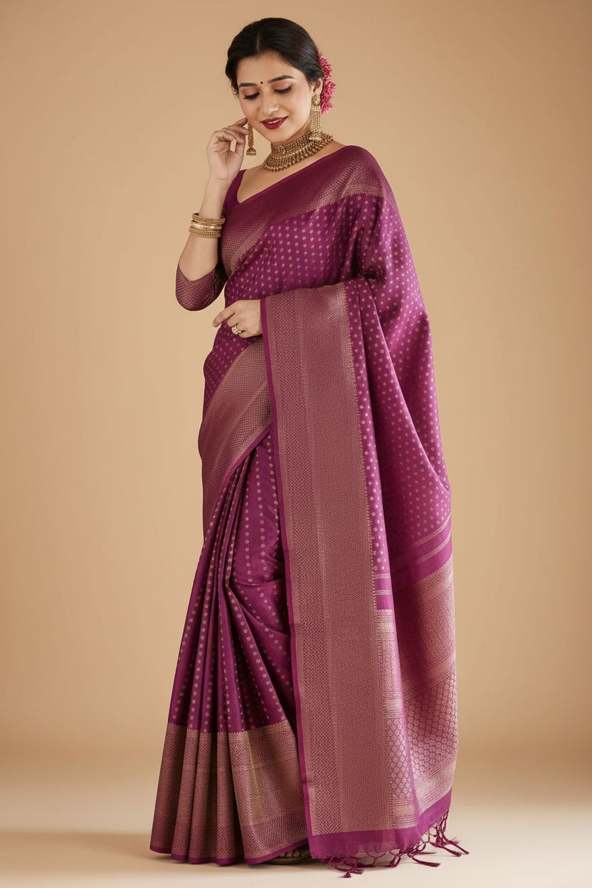 Snuggle Spot Women's Silk Printed Saree With Unstitched Blouse 5.5Mtr (Purple)