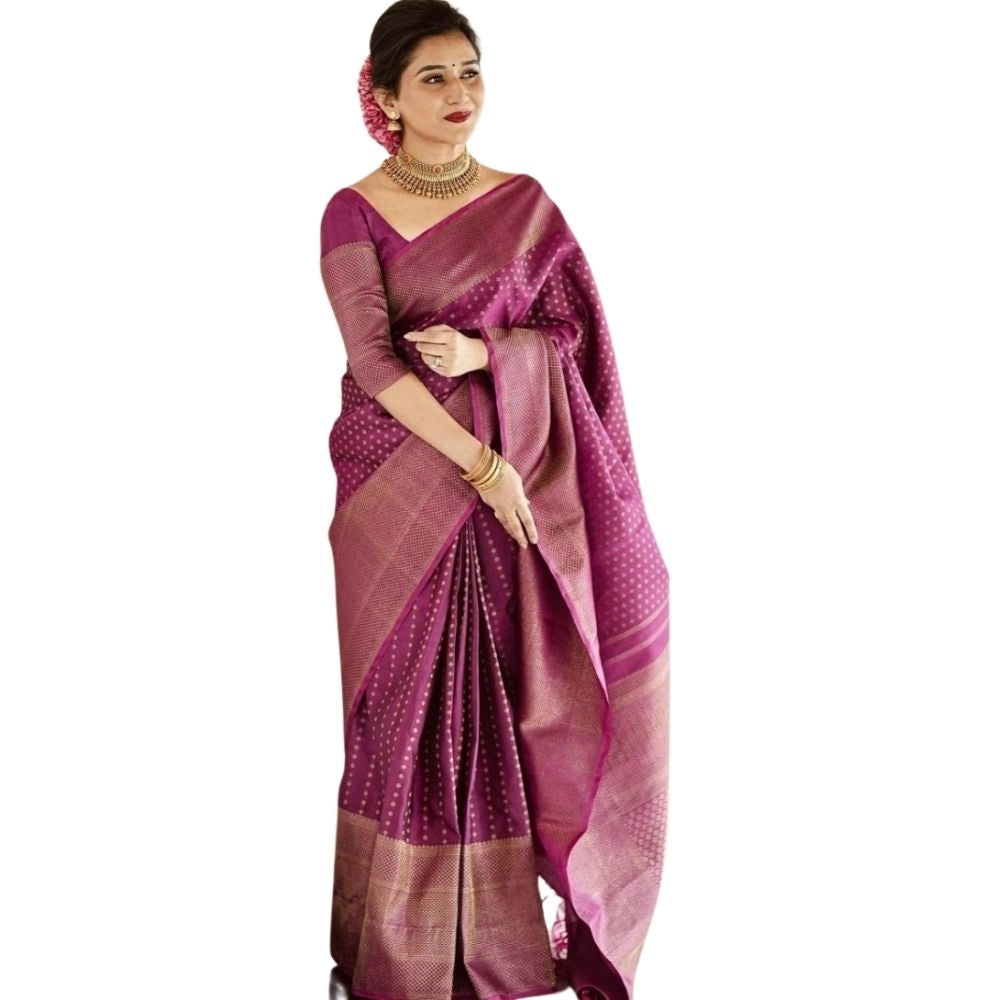Snuggle Spot Women's Silk Printed Saree With Unstitched Blouse 5.5Mtr (Purple)