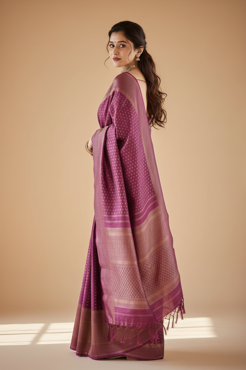 Snuggle Spot Women's Silk Printed Saree With Unstitched Blouse 5.5Mtr (Purple)