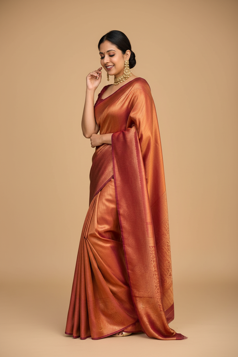 Snuggle Spot Women's Silk Printed Saree With Unstitched Blouse 5.5Mtr (Maroon)