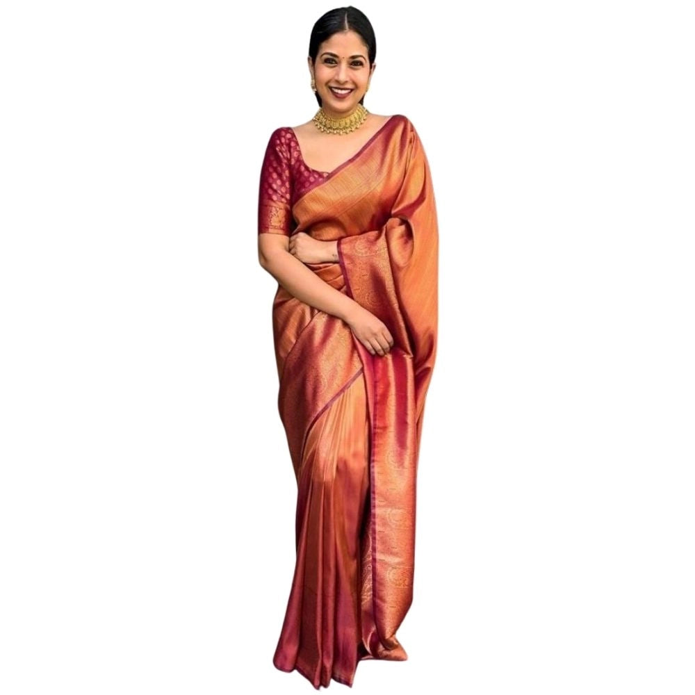 Snuggle Spot Women's Silk Printed Saree With Unstitched Blouse 5.5Mtr (Maroon)