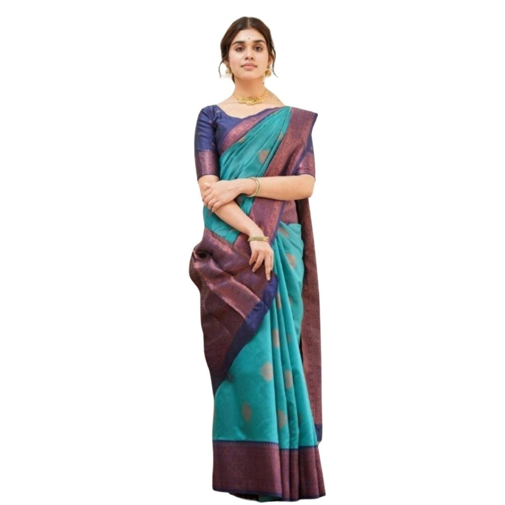 Snuggle Spot Women's Silk Printed Saree With Unstitched Blouse 5.5Mtr (Rama)