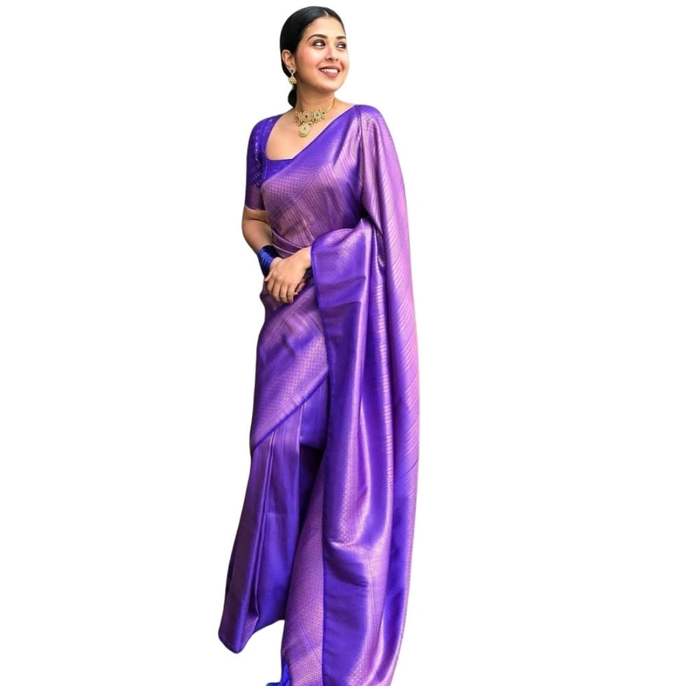Snuggle Spot Women's Silk Printed Saree With Unstitched Blouse 5.5Mtr (Blue)