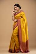 Snuggle Spot Women's Silk Printed Saree With Unstitched Blouse 5.5Mtr (Yellow)