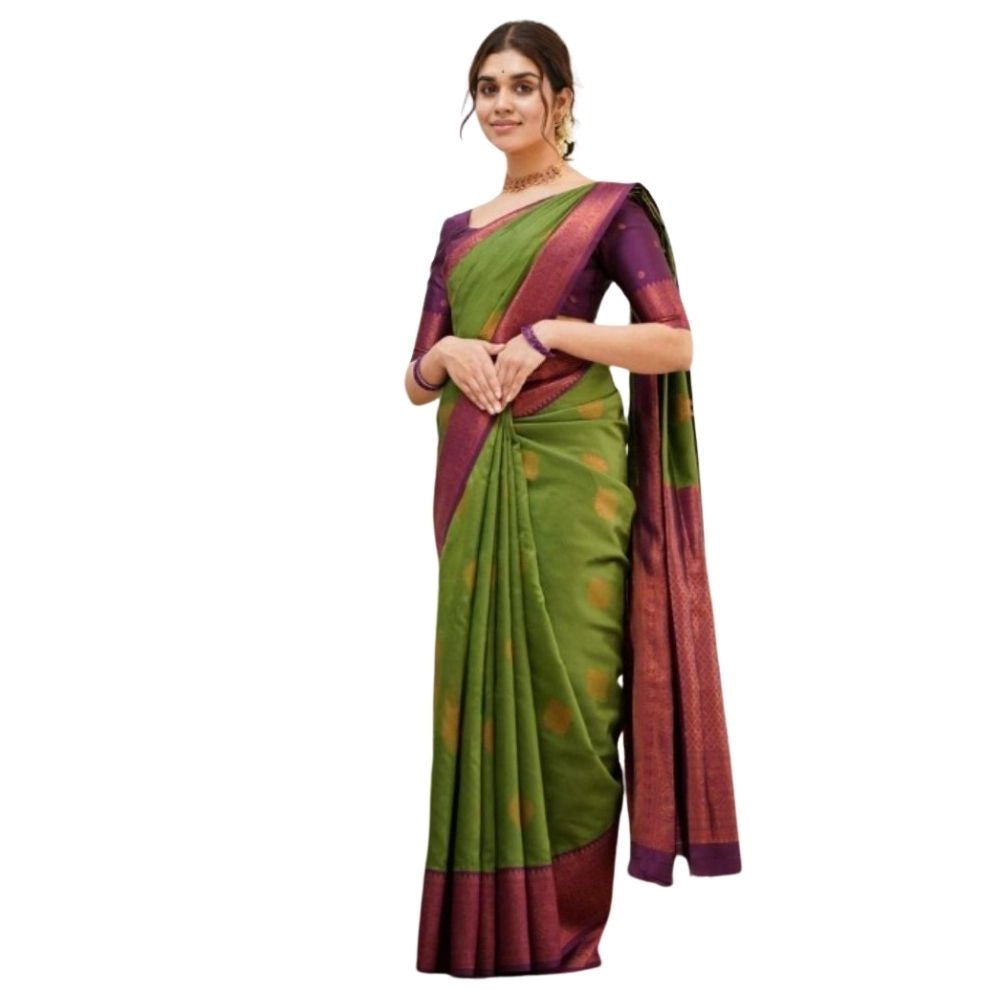 Snuggle Spot Women's Silk Printed Saree With Unstitched Blouse 5.5Mtr (Green)