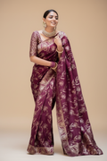 Snuggle Spot Women's Silk Printed Saree With Unstitched Blouse 5.5Mtr (Wine)