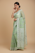 Snuggle Spot Women's Cotton  Printed Saree With Unstitched Blouse 5.5Mtr (Pista)