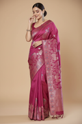 Snuggle Spot Women's Silk Printed Saree With Unstitched Blouse 5.5Mtr (Rani Pink)