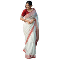 Snuggle Spot Women's Cotton  Printed Saree With Unstitched Blouse 5.5Mtr (White-Red)