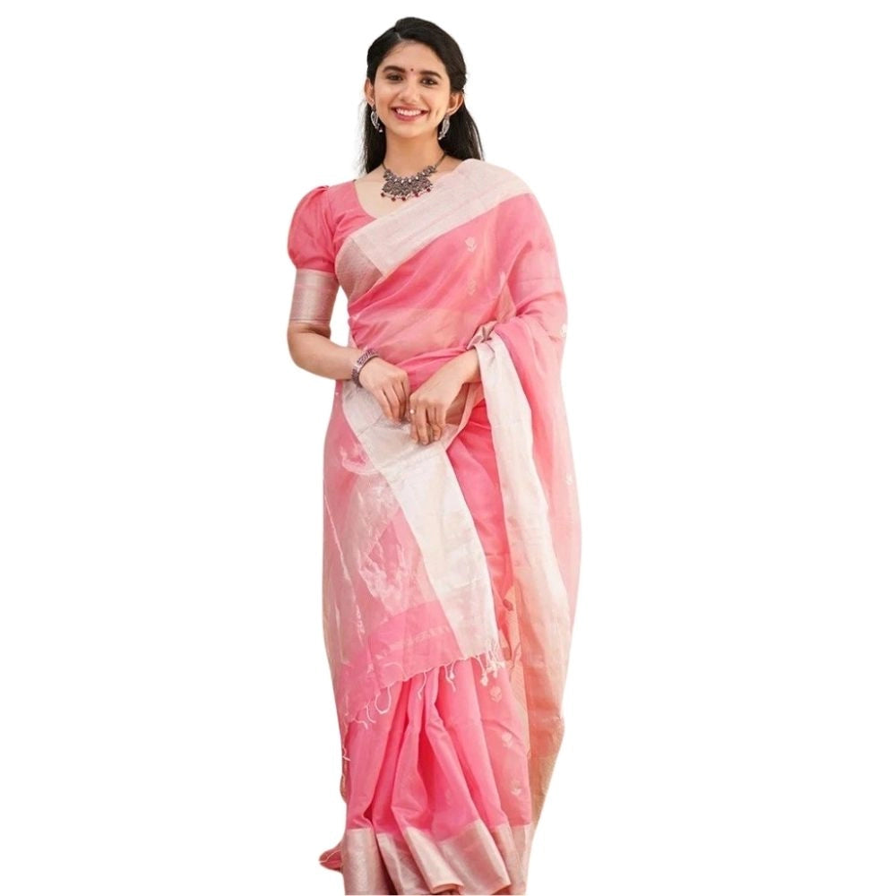 Snuggle Spot Women's Cotton  Printed Saree With Unstitched Blouse 5.5Mtr (Pink)