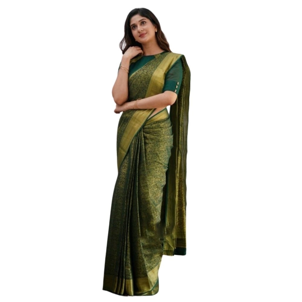 Snuggle Spot Women's Silk Printed Saree With Unstitched Blouse 5.5Mtr (Green)