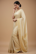 Snuggle Spot Women's Silk Printed Saree With Unstitched Blouse 5.5Mtr (Cream)