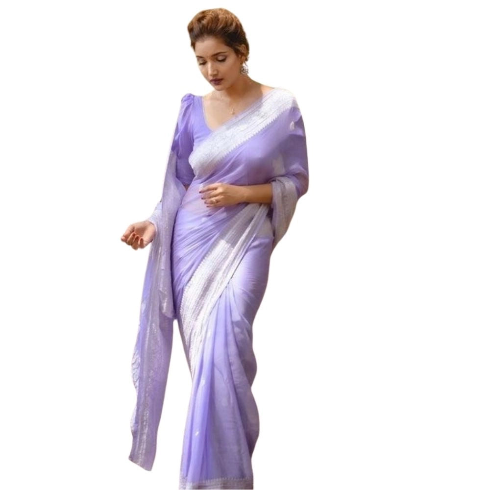 Snuggle Spot Women's Cotton  Printed Saree With Unstitched Blouse 5.5Mtr (Lavender)