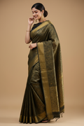 Snuggle Spot Women's Silk Printed Saree With Unstitched Blouse 5.5Mtr (Black)