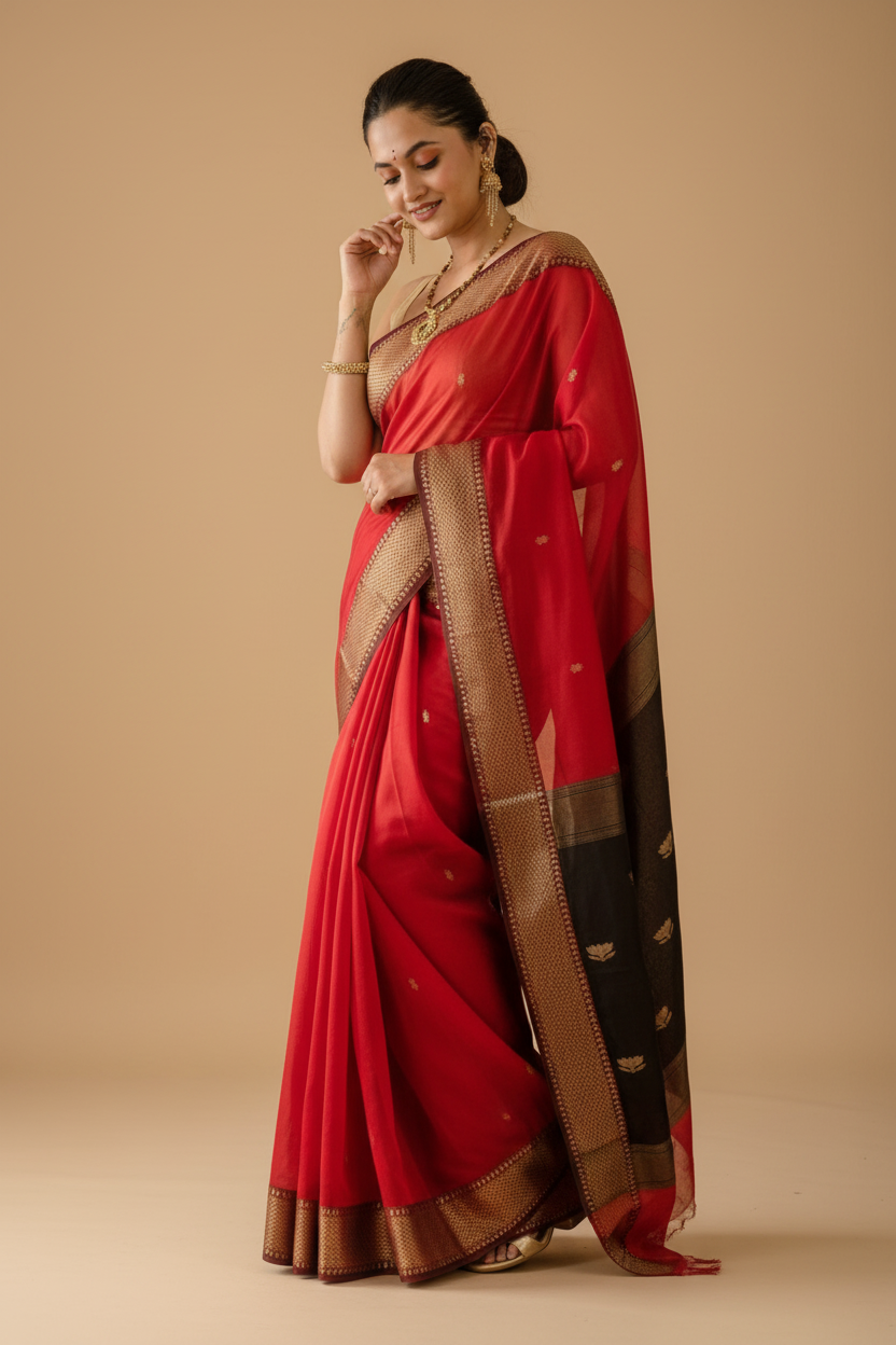 Snuggle Spot Women's Cotton  Printed Saree With Unstitched Blouse 5.5Mtr (Red)