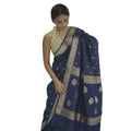 Snuggle Spot Women's Cotton  Printed Saree With Unstitched Blouse 5.5Mtr (Navy Blue)
