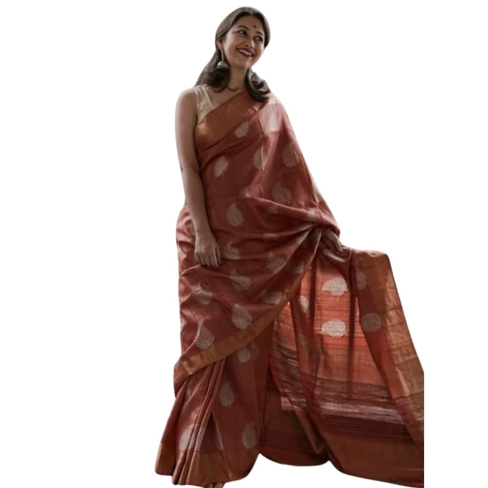 Snuggle Spot Women's Silk Printed Saree With Unstitched Blouse 5.5Mtr (Maroon)