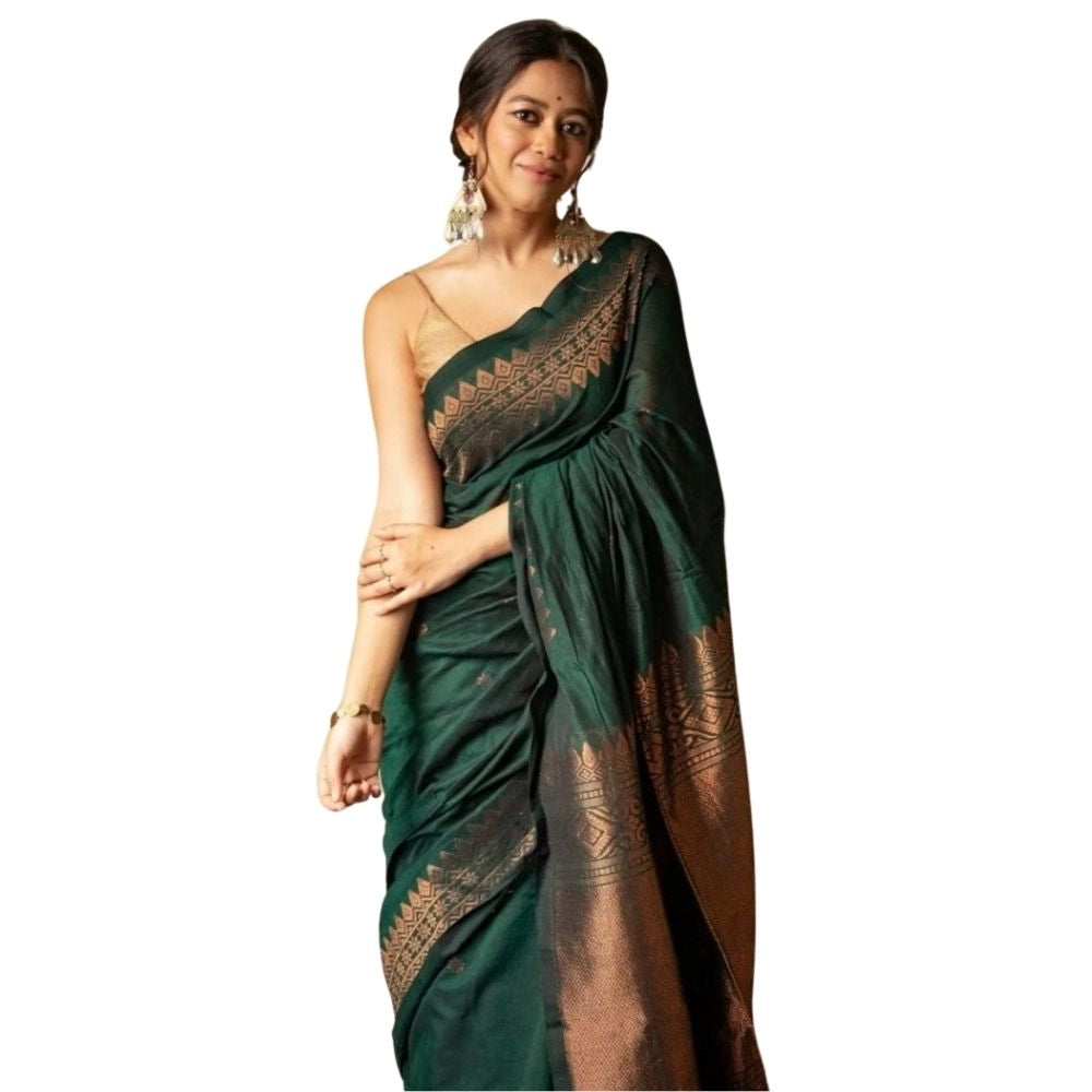 Snuggle Spot Women's Silk Printed Saree With Unstitched Blouse 5.5Mtr (Green)