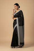 Snuggle Spot Women's Cotton  Printed Saree With Unstitched Blouse 5.5Mtr (Black)