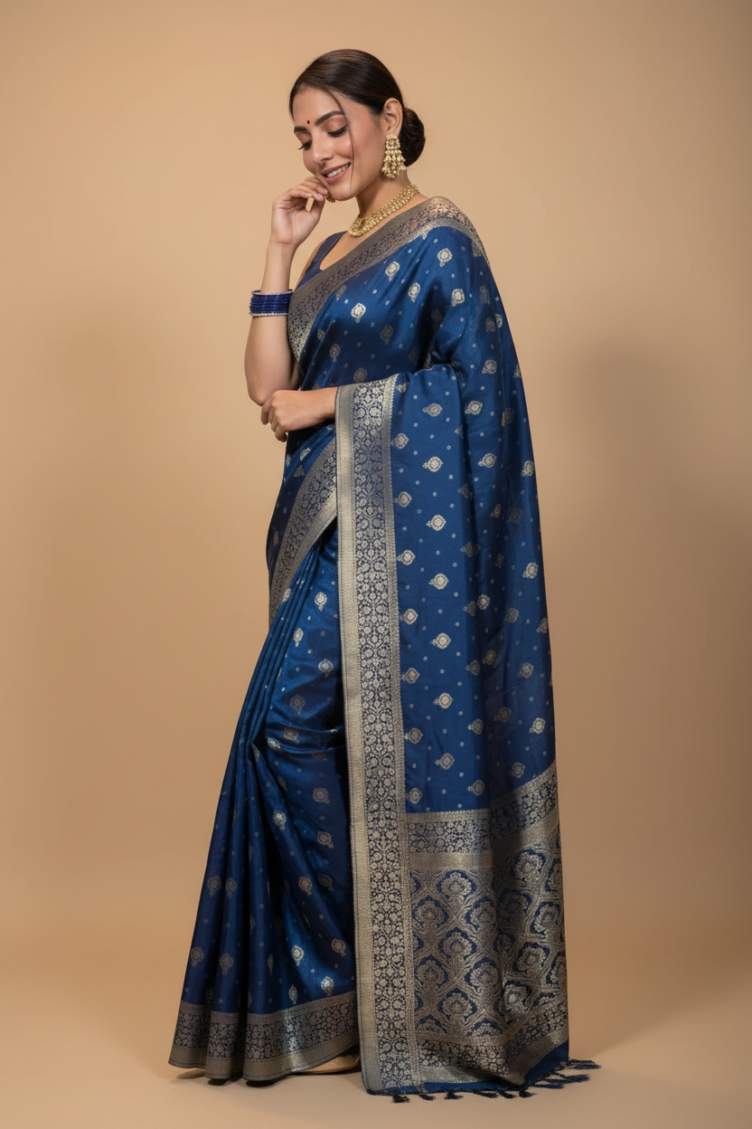 Snuggle Spot Women's Silk Printed Saree With Unstitched Blouse 5.5Mtr (Rama)