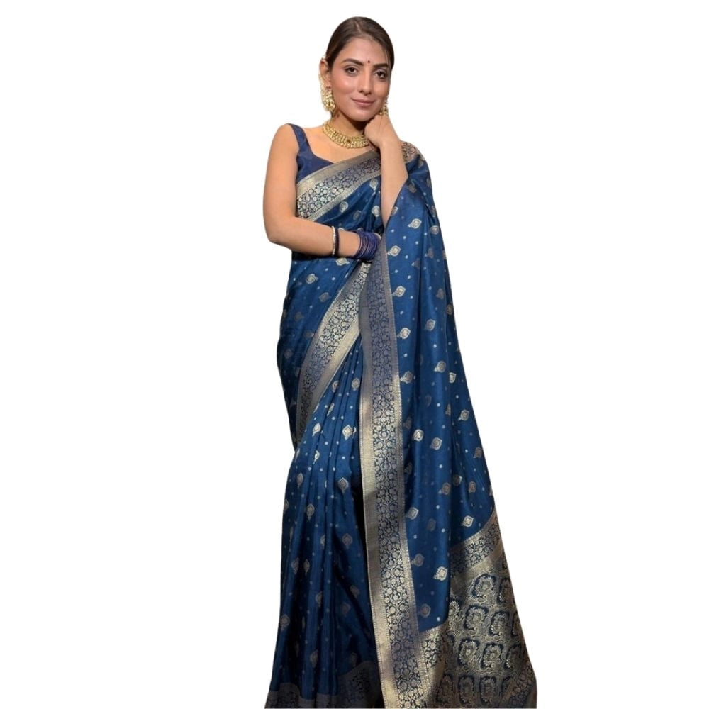 Snuggle Spot Women's Silk Printed Saree With Unstitched Blouse 5.5Mtr (Rama)