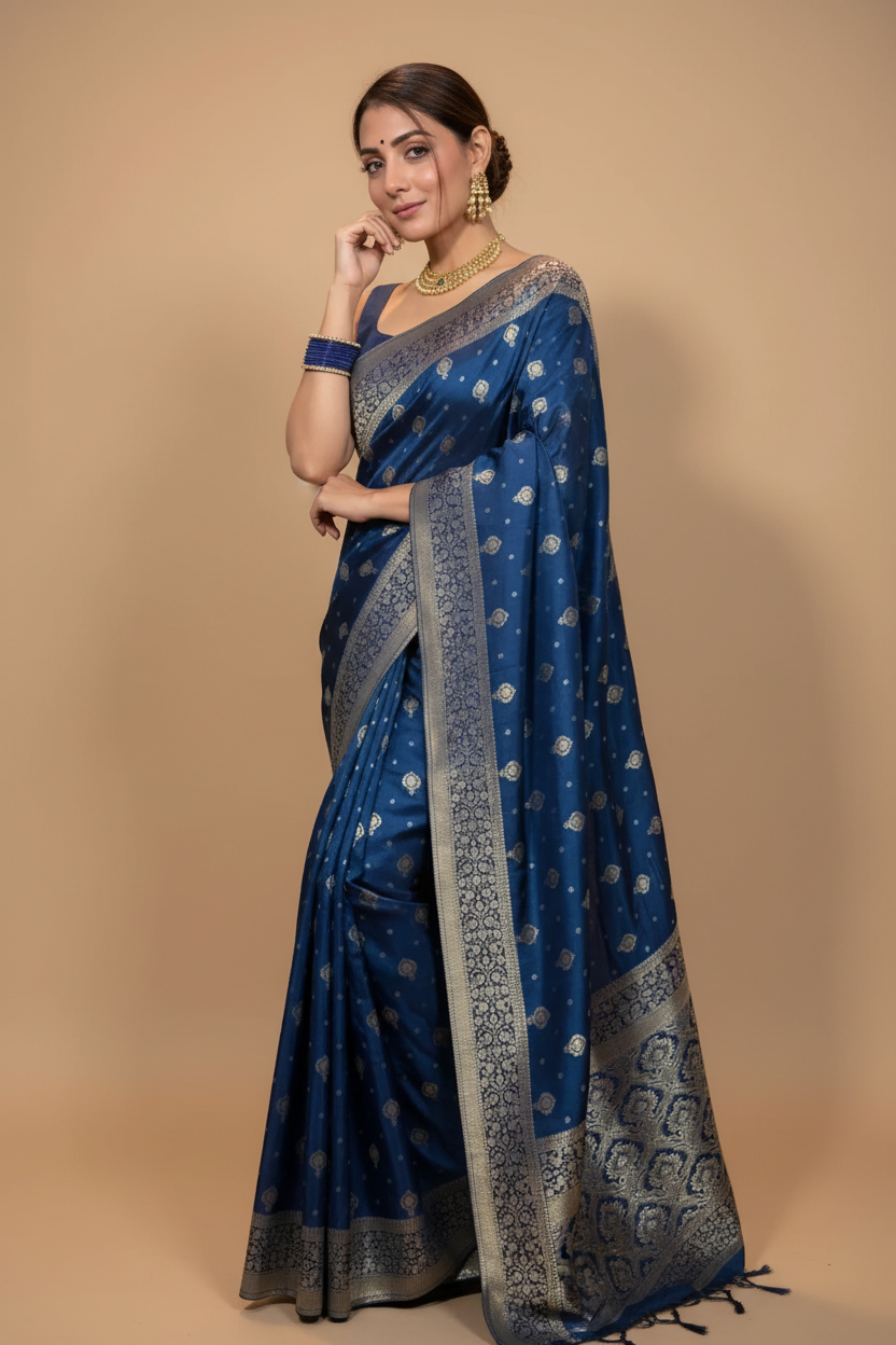 Snuggle Spot Women's Silk Printed Saree With Unstitched Blouse 5.5Mtr (Rama)