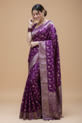 Snuggle Spot Women's Silk Printed Saree With Unstitched Blouse 5.5Mtr (Purple)