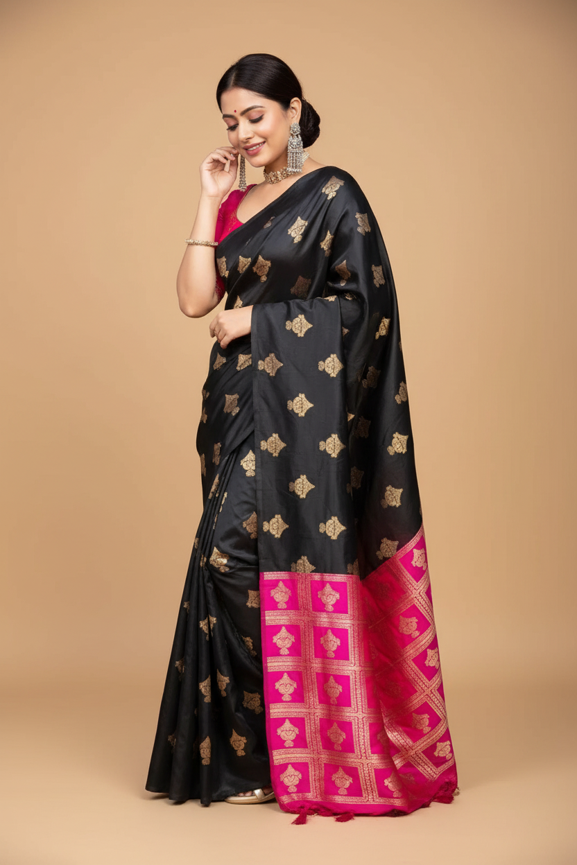 Snuggle Spot Women's Silk Printed Saree With Unstitched Blouse 5.5Mtr (Pink)