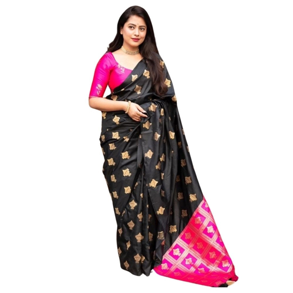 Snuggle Spot Women's Silk Printed Saree With Unstitched Blouse 5.5Mtr (Pink)