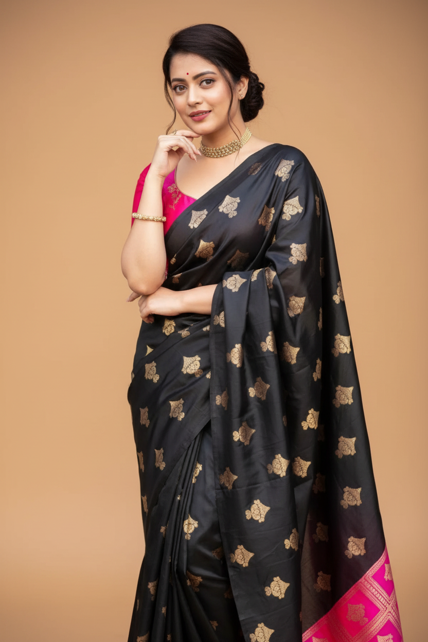 Snuggle Spot Women's Silk Printed Saree With Unstitched Blouse 5.5Mtr (Pink)