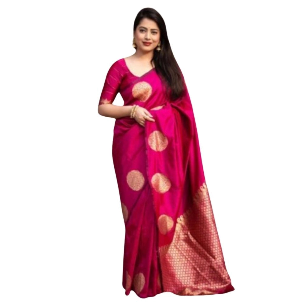 Snuggle Spot Women's Silk Printed Saree With Unstitched Blouse 5.5Mtr (Pink)