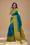 Snuggle Spot Women's Silk Printed Saree With Unstitched Blouse 5.5Mtr (Rama)