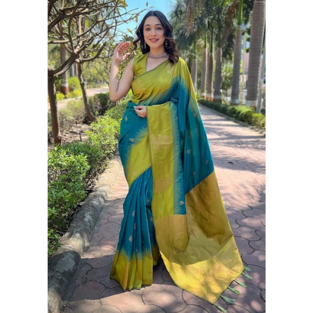 Snuggle Spot Women's Silk Printed Saree With Unstitched Blouse 5.5Mtr (Rama)