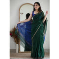 Snuggle Spot Women's Cotton  Printed Saree With Unstitched Blouse 5.5Mtr (Green)