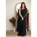 Snuggle Spot Women's Cotton  Printed Saree With Unstitched Blouse 5.5Mtr (Black)