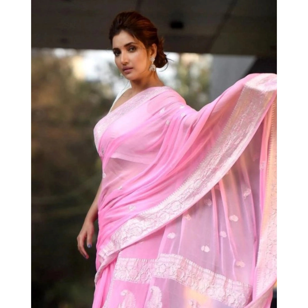 Snuggle Spot Women's Cotton  Printed Saree With Unstitched Blouse 5.5Mtr (Pink)