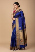 Snuggle Spot Women's Silk Printed Saree With Unstitched Blouse 5.5Mtr (Blue)